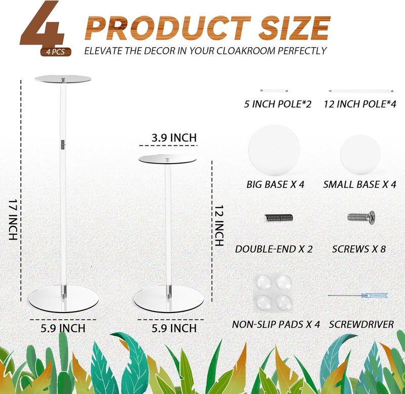 Estleys 4 Pcs Acrylic Hat Stand, 12" to 17" Clear Hat Stands, Wig Hat Display Rack, Adjustable Height Hat Holder, Round Acrylic Risers for Display Hat (4 pcs) - Image 2